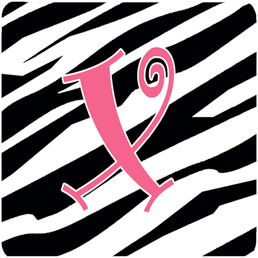 CJ1037-XFC Monogram - Zebra Stripe And Pink Foam Coasters - Set 4- Initial Letter X