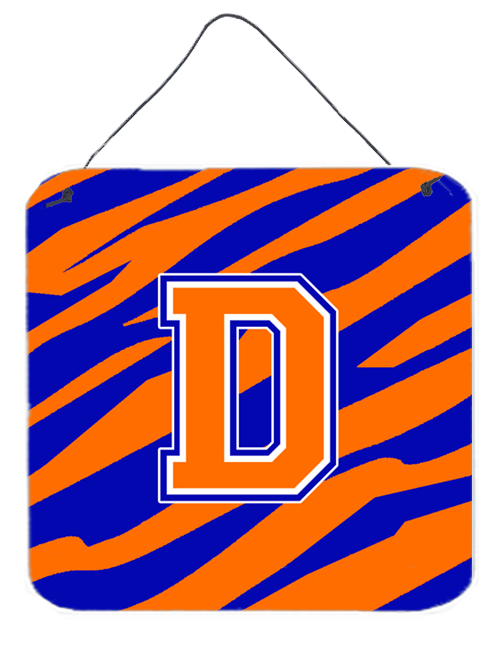 CJ1023-DDS66 Letter D Initial Tiger Stripe - Blue Orange Aluminium Metal Wall Or Door Hanging Prints