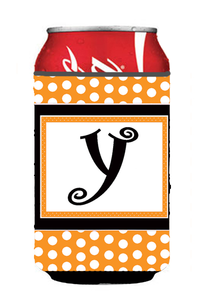 CJ1033-YCC Letter Y Initial Monogram - Orange Polkadots Can Or Bottle Hugger