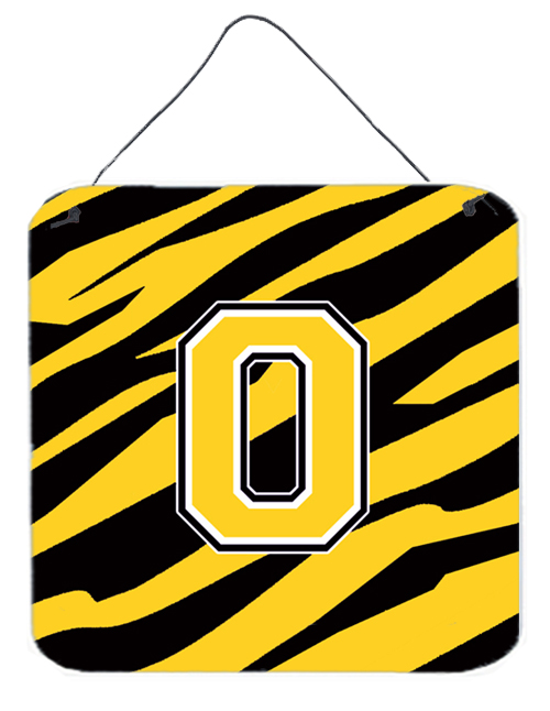 CJ1026-ODS66 Letter O Initial Tiger Stripe - Black Gold Aluminium Metal Wall Or Door Hanging Prints
