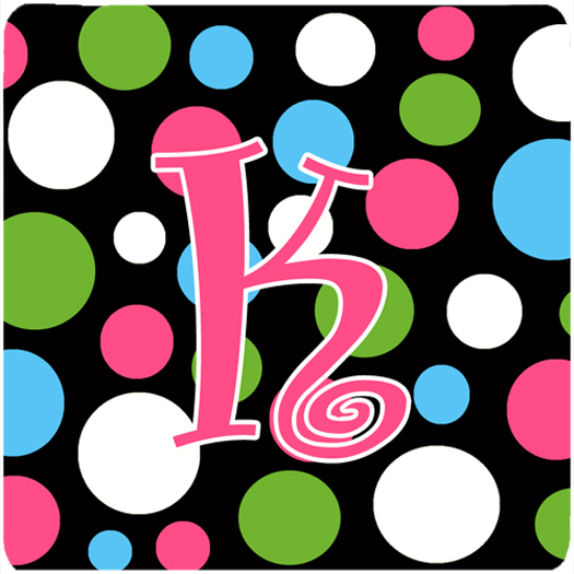 Monogram - Polkadots And Pink Foam Coasters - Set 4- Initial Letter K