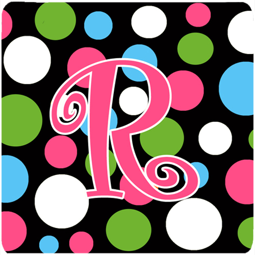 CJ1038-RFC Monogram - Polkadots And Pink Foam Coasters - Set 4- Initial Letter R