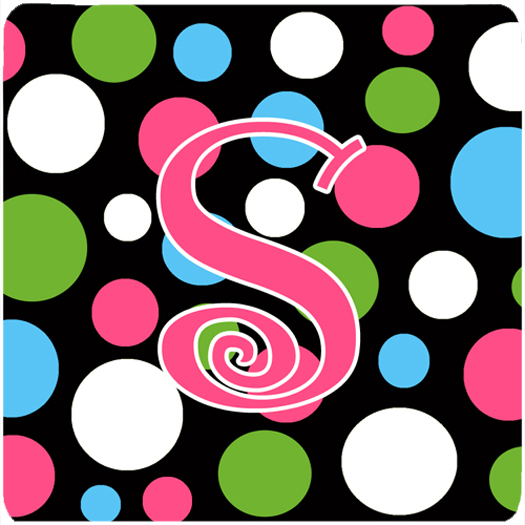 CJ1038-SFC Monogram - Polkadots And Pink Foam Coasters - Set 4- Initial Letter S