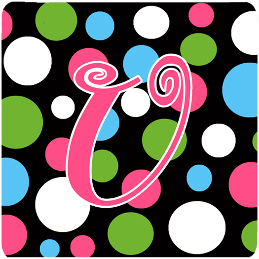 CJ1038-UFC Monogram - Polkadots And Pink Foam Coasters - Set 4- Initial Letter U
