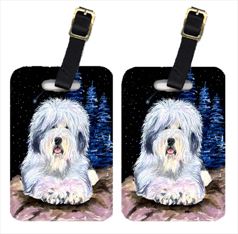 SS8443BT Starry Night Old English Sheepdog Luggage Tags - Pair Of 2