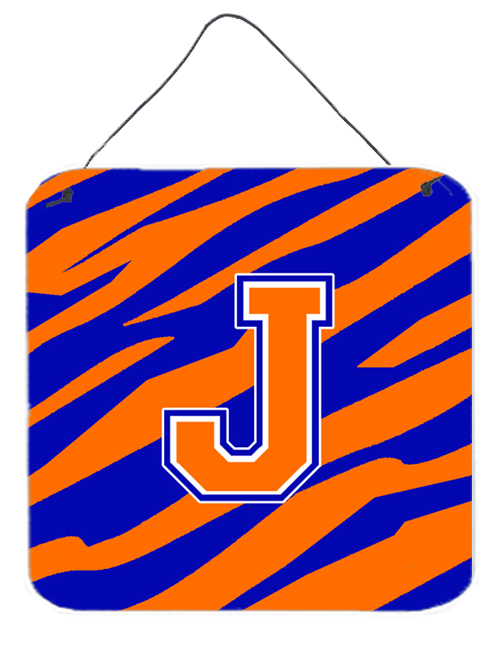 Picture of Carolines Treasures CJ1023-JDS66 Letter J Initial Tiger Stripe - Blue Orange Aluminium Metal Wall Or Door Hanging Prints