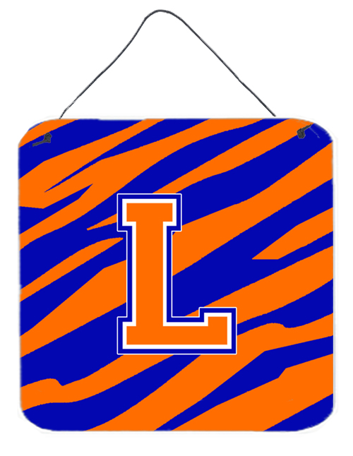 CJ1023-LDS66 Letter L Initial Tiger Stripe - Blue Orange Aluminium Metal Wall Or Door Hanging Prints
