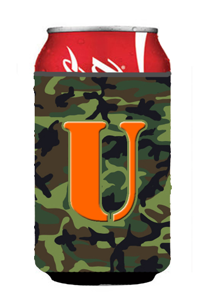 Letter U Initial Monogram - Camo Green Can Or Bottle  Hugger