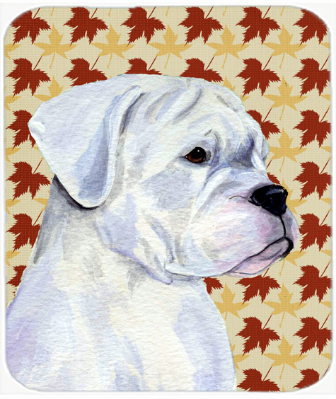 Boxer White Fall Leaves Portrait Mouse Pad, Hot Pad Or Trivet