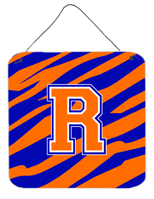 Picture of Carolines Treasures CJ1023-RDS66 Letter R Initial Tiger Stripe - Blue Orange Aluminium Metal Wall Or Door Hanging Prints