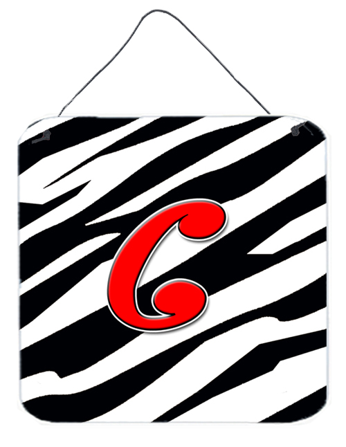 Letter C Initial Monogram - Zebra Red Aluminium Metal Wall Or Door Hanging Prints