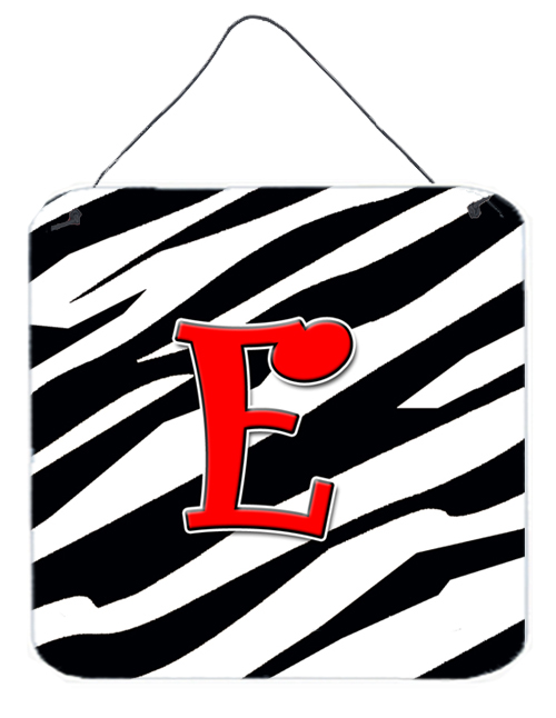 CJ1024-EDS66 Letter E Initial Monogram - Zebra Red Aluminium Metal Wall Or Door Hanging Prints