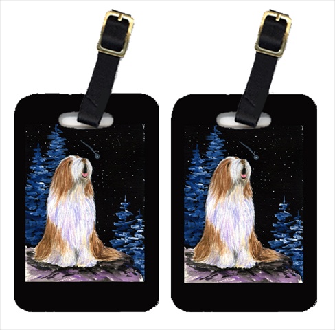 Starry Night Bearded Collie Luggage Tags - Pair Of 2