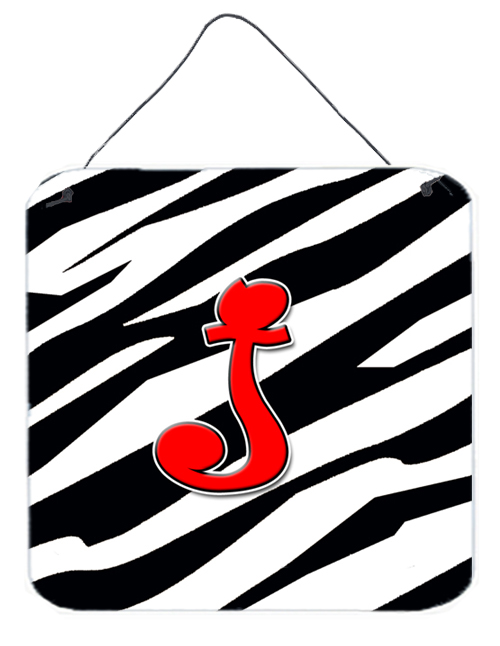 Picture of Carolines Treasures CJ1024-JDS66 Letter J Initial Monogram - Zebra Red Aluminium Metal Wall Or Door Hanging Prints