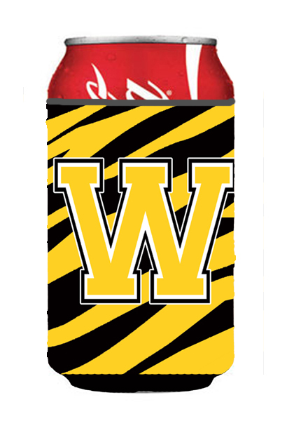 Letter W Initial Monogram - Tiger Stripe - Black Gold Can Or Bottle  Hugger