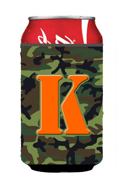 CJ1030-KCC Letter K Initial Monogram - Camo Green Can Or Bottle  Hugger