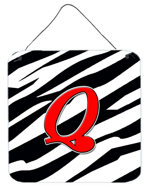 Letter Q Initial Monogram - Zebra Red Aluminium Metal Wall Or Door Hanging Prints