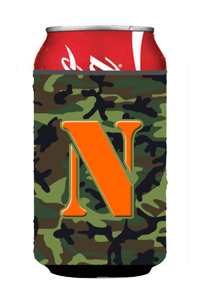 Letter N Initial Monogram - Camo Green Can Or Bottle Hugger
