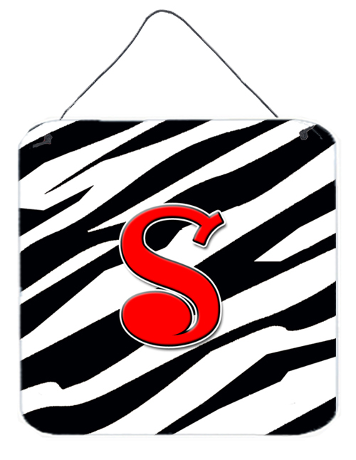 Letter S Initial Monogram - Zebra Red Aluminium Metal Wall Or Door Hanging Prints
