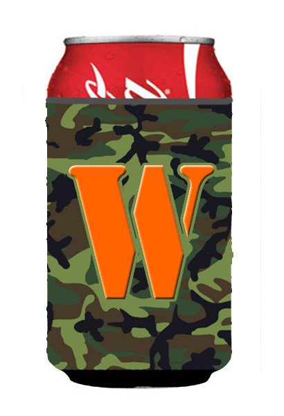Letter W Initial Monogram - Camo Green Can Or Bottle Hugger