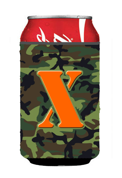 CJ1030-XCC Letter X Initial Monogram - Camo Green Can Or Bottle  Hugger