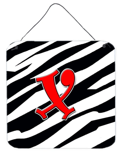 Letter X Initial Monogram - Zebra Red Aluminium Metal Wall Or Door Hanging Prints
