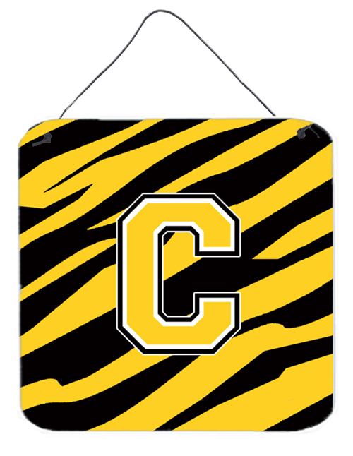 CJ1026-CDS66 Letter C Initial Tiger Stripe - Black Gold Aluminium Metal Wall Or Door Hanging Prints