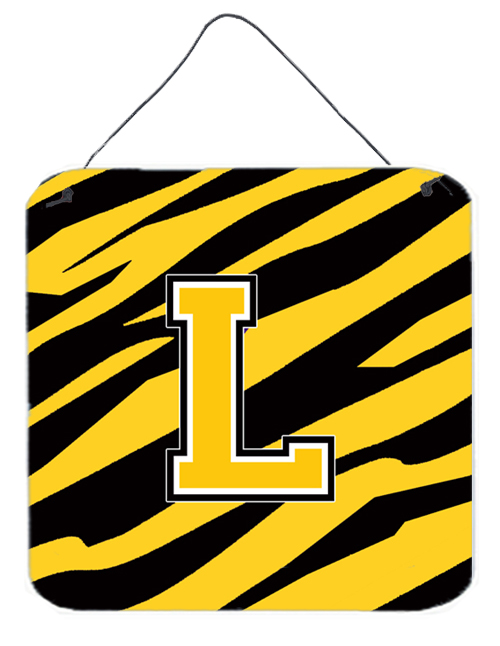 CJ1026-LDS66 Letter L Initial Tiger Stripe - Black Gold Aluminium Metal Wall Or Door Hanging Prints