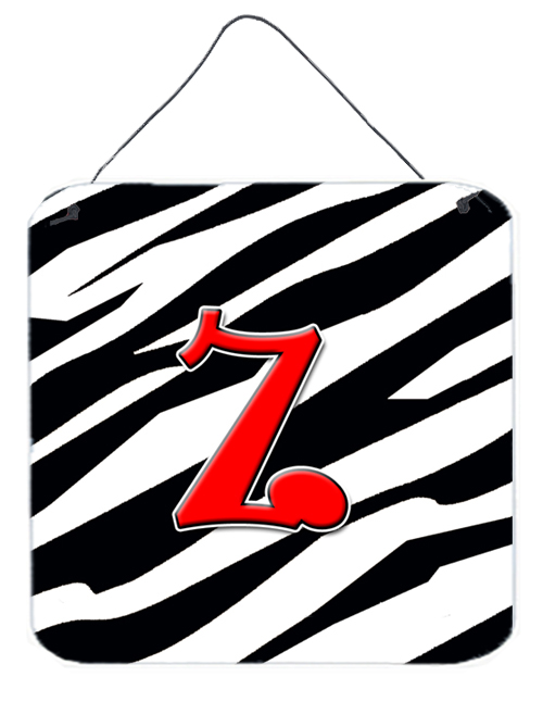 Letter Z Initial Monogram - Zebra Red Aluminium Metal Wall Or Door Hanging Prints