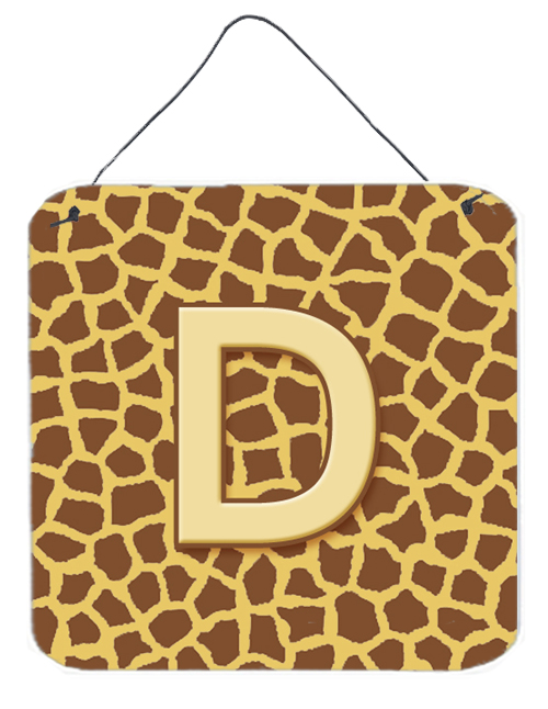 Letter D Initial Monogram - Giraffe Aluminium Metal Wall Or Door Hanging Prints