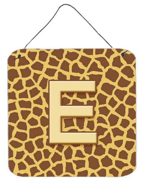 CJ1025-EDS66 Letter E Initial Monogram - Giraffe Aluminium Metal Wall Or Door Hanging Prints