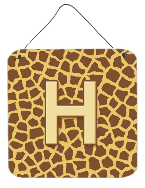 Letter H Initial Monogram - Giraffe Aluminium Metal Wall Or Door Hanging Prints