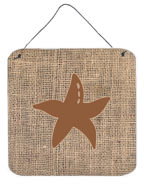 Starfish Burlap And Brown Aluminium Metal Wall Or Door Hanging Prints - 6 x 6 In.