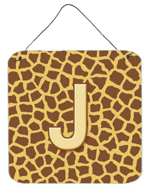 CJ1025-JDS66 Letter J Initial Monogram - Giraffe Aluminium Metal Wall Or Door Hanging Prints - 6 x 6 In.