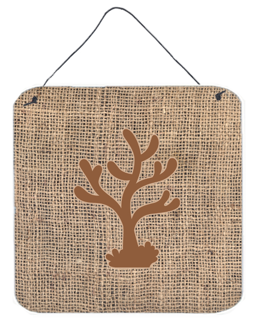 Coral Burlap And Brown Aluminium Metal Wall Or Door Hanging Prints - 6 x 6 In.