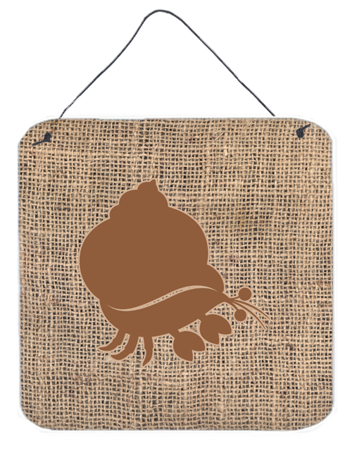 Hermit Crab Burlap And Brown Aluminium Metal Wall Or Door Hanging Prints - 6 x 6 In.
