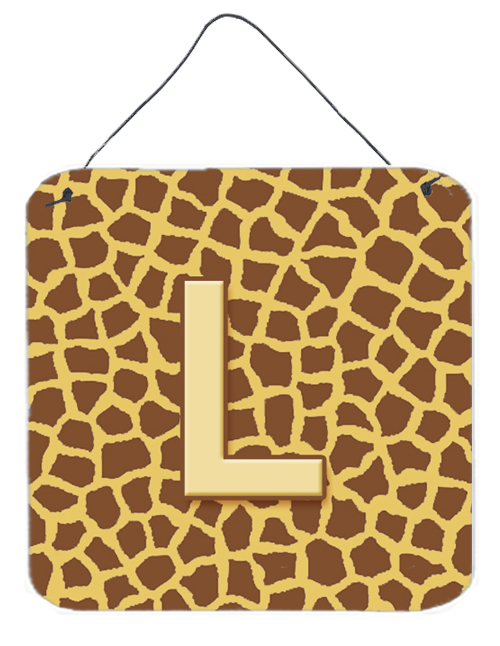 CJ1025-LDS66 Letter L Initial Monogram - Giraffe Aluminium Metal Wall Or Door Hanging Prints - 6 x 6 In.