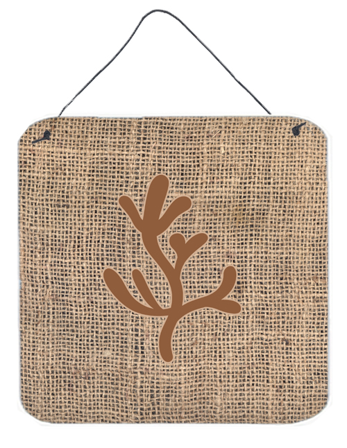 Coral Burlap And Brown Aluminium Metal Wall Or Door Hanging Prints - 6 x 6 In.