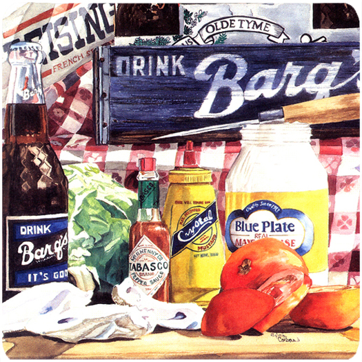 1013FC Blue Plate Mayonaise- Barqs And A Tomato Sandwich Foam Coasters - Set Of 4 -  Carolines Treasures