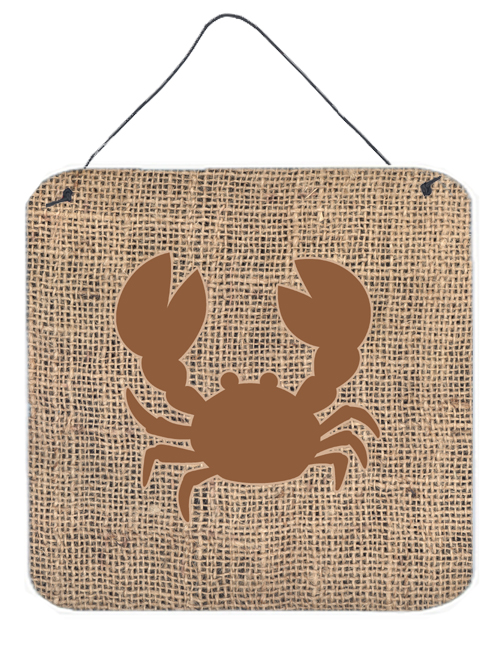Crab Burlap And Brown Aluminium Metal Wall Or Door Hanging Prints - 6 x 6 In.