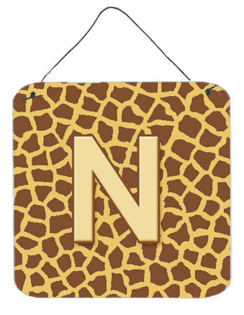 CJ1025-NDS66 Letter N Initial Monogram - Giraffe Aluminium Metal Wall Or Door Hanging Prints - 6 x 6 In.