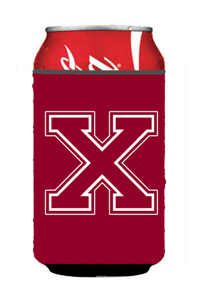 Letter x Initial Monogram - Maroon And White Can Or Bottle  Hugger