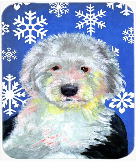 LH9306MP Old English Sheepdog Winter Snowflakes Holiday Mouse Pad- Hot Pad Or Trivet - 7.75 x 9.25 In.