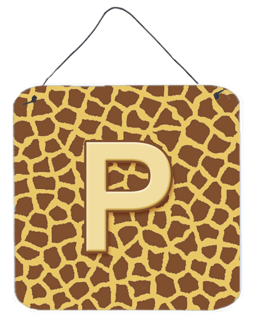 CJ1025-PDS66 Letter P Initial Monogram - Giraffe Aluminium Metal Wall Or Door Hanging Prints - 6 x 6 In.