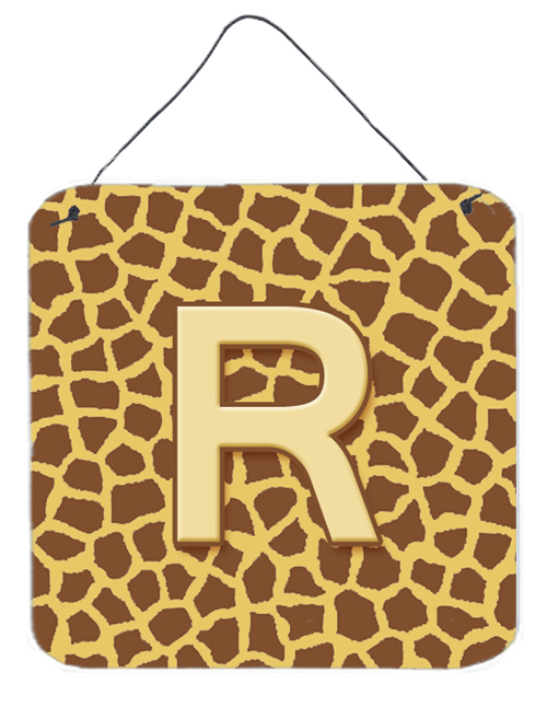 CJ1025-RDS66 Letter R Initial Monogram - Giraffe Aluminium Metal Wall Or Door Hanging Prints - 6 x 6 In.
