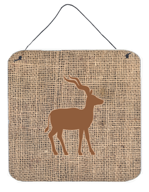 Deer Burlap And Brown Aluminium Metal Wall Or Door Hanging Prints - 6 x 6 In.
