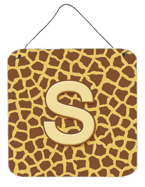 CJ1025-SDS66 Letter S Initial Monogram - Giraffe Aluminium Metal Wall Or Door Hanging Prints - 6 x 6 In.