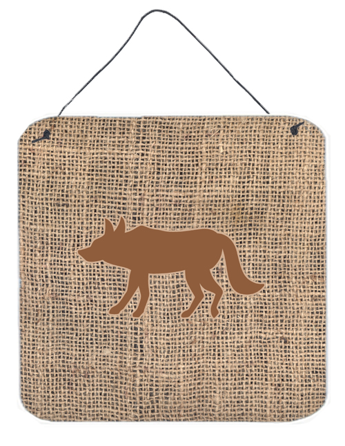 Wolf Burlap And Brown Aluminium Metal Wall Or Door Hanging Prints - 6 x 6 In.