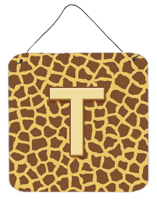 CJ1025-TDS66 Letter T Initial Monogram - Giraffe Aluminium Metal Wall Or Door Hanging Prints - 6 x 6 In.