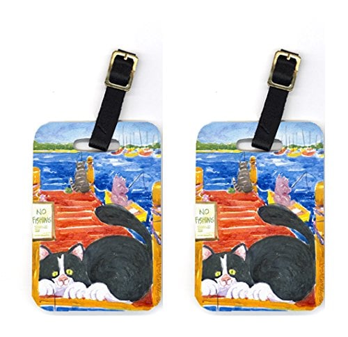 Picture of Carolines Treasures 6001BT Black And White Cat No Fishing Luggage Tag - Pair 2&#44; 4 x 2.75 In.
